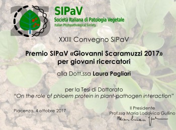 SIPaV Award “Giovanni Scaramuzzi” 2017 to PhD Laura Pagliari